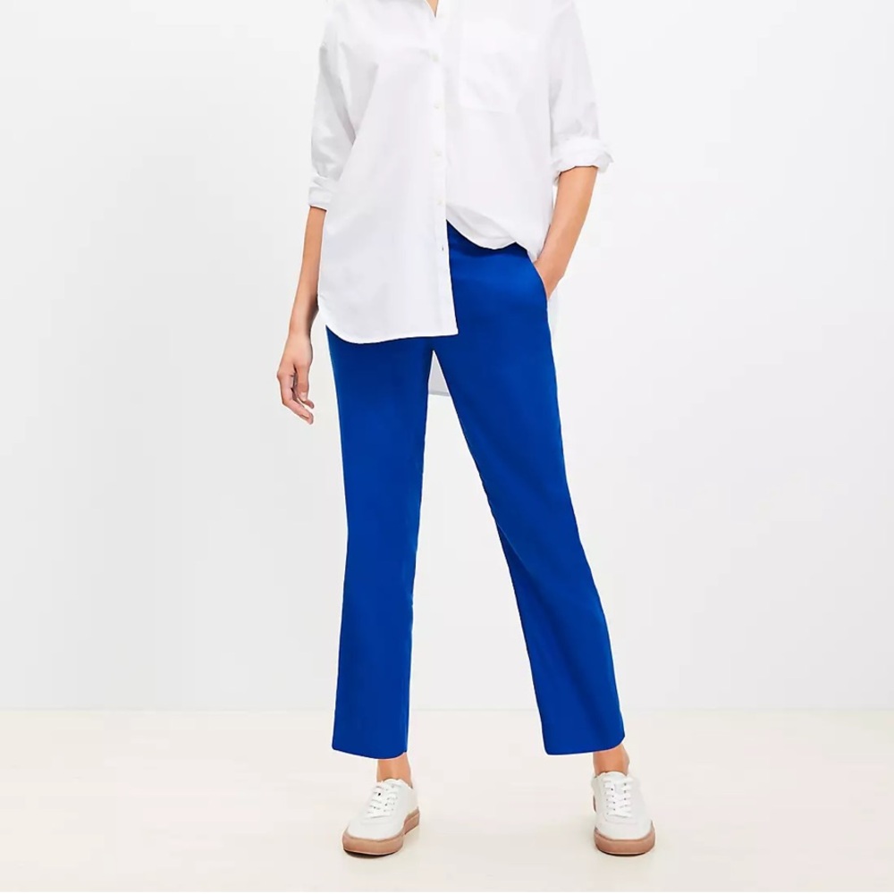 NWT Loft Tall Riviera Slim blue Pants in Linen Blend